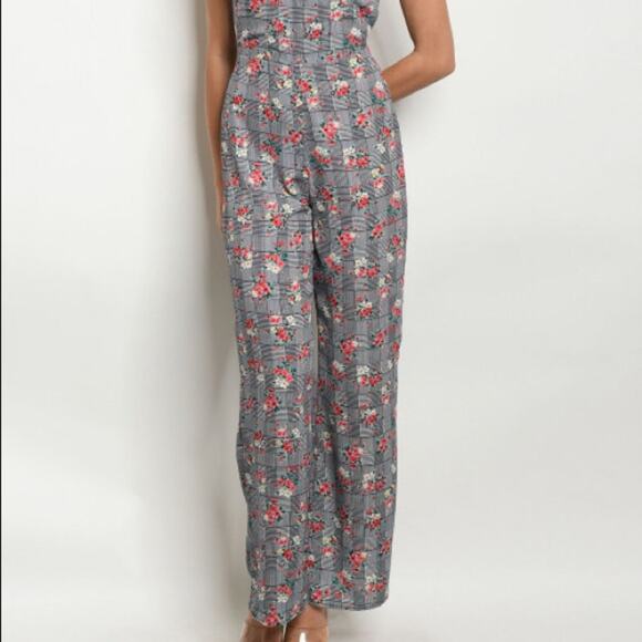 Floral Plaid Jumpsuit Tie Back - Picture 5 of 9